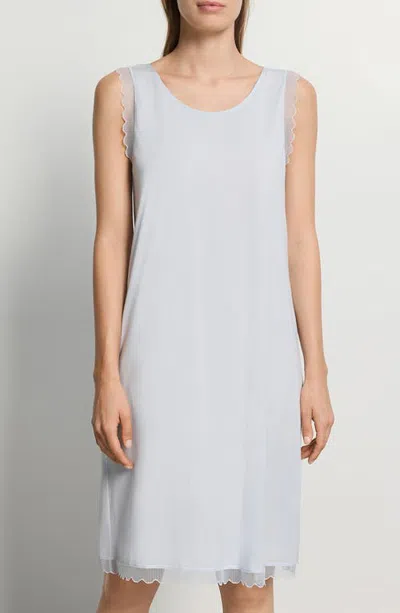 Hanro Inaya Scalloped Lace Cotton Tank Nightgown In Watery Blue
