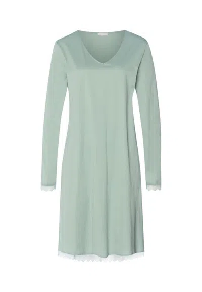 Hanro Inaya Scalloped Long Sleeve Lace Cotton Nightgown In Green