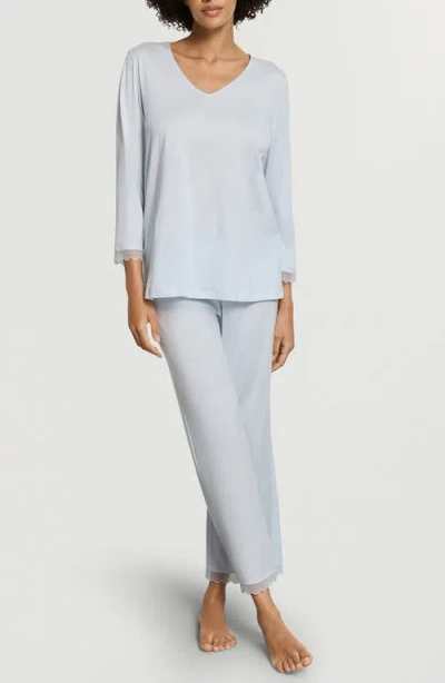 Hanro Inaya Tulle Trim Cotton Pajamas In Green