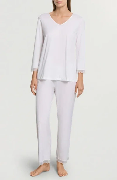 Hanro Inaya Tulle Trim Cotton Pajamas In Orange