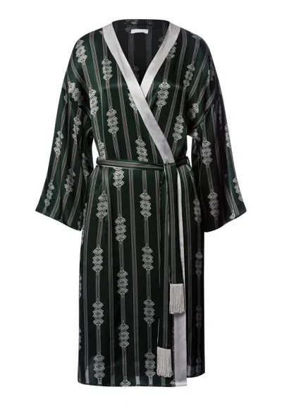 Hanro Indra Semi Sheer Geometric Stripe Robe In Black