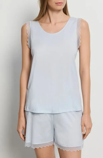 Hanro Inya Lace Detail Mercerized Cotton Short Pajamas In Green