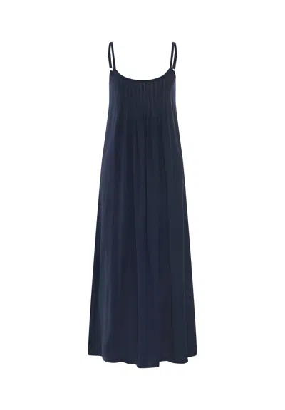 Hanro Juliet Pleated Cotton Chemise In Deep Navy