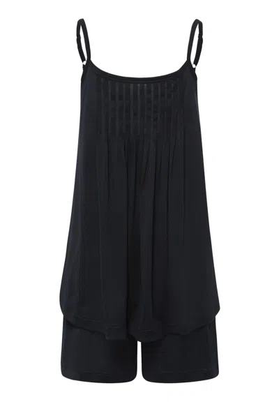 Hanro Juliet Pleated Cotton Pajama Set In Black