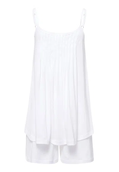 Hanro Juliet Pleated Cotton Pajama Set In White