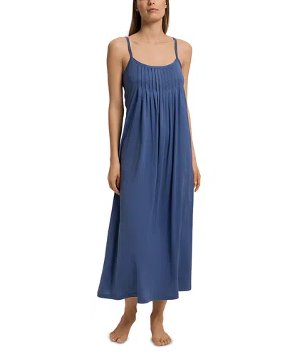 Hanro Juliet Pleated Long Spaghetti Gown In Blue