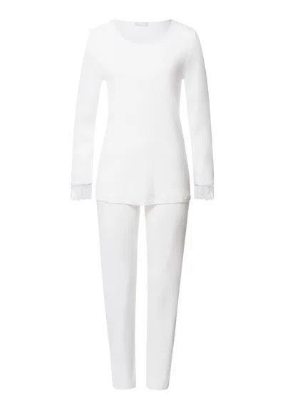 Hanro Kalea Floral Tulle Cotton Pajama Set In White