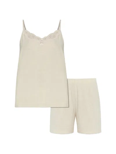 Hanro Lace-camisole Pajama Set In Neutral