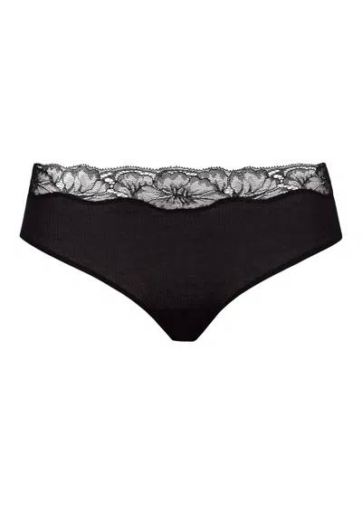 Hanro Lace Delight Fine Ribbed Cotton High Cut Brief In Black