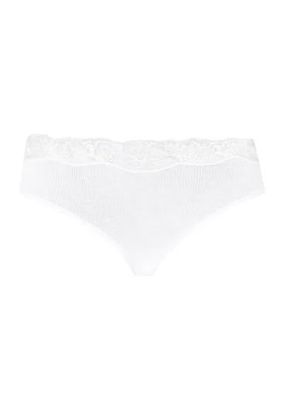 Hanro Lace Delight Fine Ribbed Cotton High Cut Brief In White