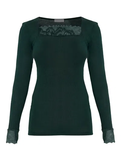 Hanro Lace-detail Square-neck Top In Green