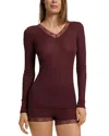 Hanro Lace Trim Long Sleeve Top In Brown