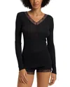 Hanro Lace Trim Long Sleeve Top In Black