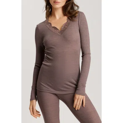 Hanro Lace Trim Merino Wool & Silk Pajama Top In Stonewash