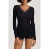 Hanro Lace Trim Merino Wool & Silk Rib Sleep Top In Blue