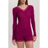 Hanro Lace Trim Merino Wool & Silk Rib Sleep Top In Pink