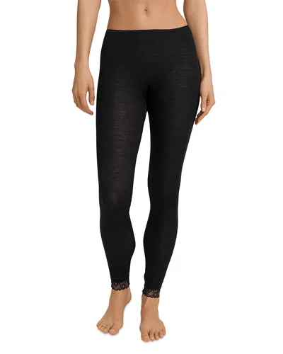 Hanro Lace Trim Wool & Silk Leggings In Black