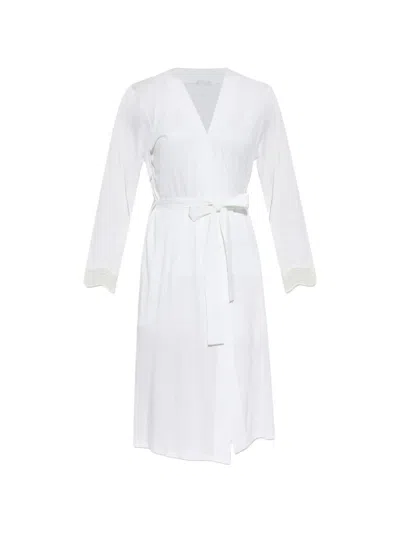 Hanro Lace-trim Belted Robe In White