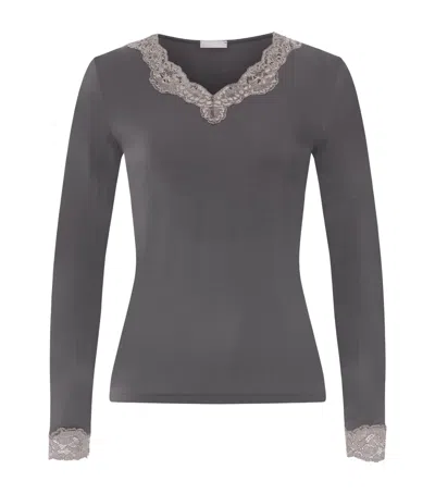 Hanro Lace-trim Long-sleeve T-shirt In Gray