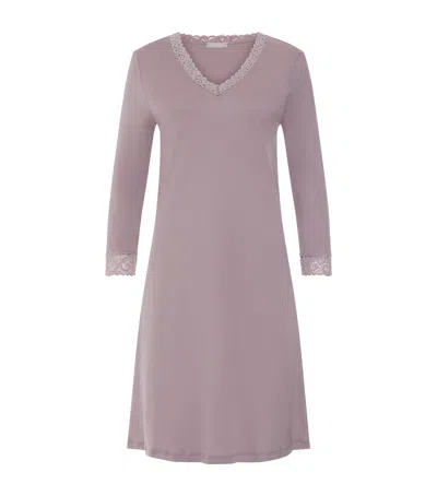 Hanro Moments Cotton Lace Trim Nightgown In Purple