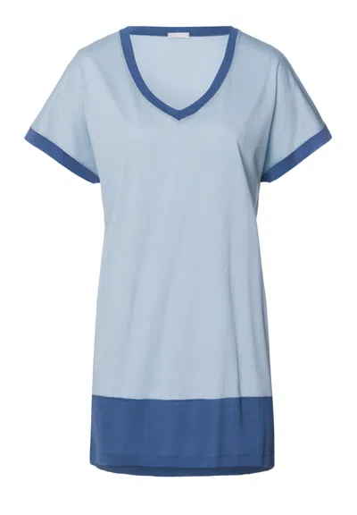 Hanro Laura Color Block Nightgown In Blue