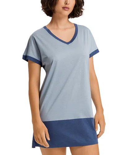 Hanro Laura Colorblocked Sleepshirt In Sea Breeze