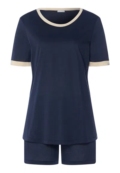 Hanro Laura Cotton Blend Pajama Set In Blue