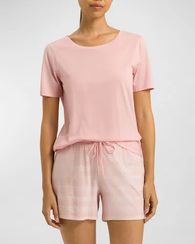 Hanro Laura Striped Short Cotton-modal Pajama Set In Coral Stripe