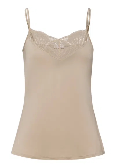 Hanro Lilith Lace Trim Camisole In Brown