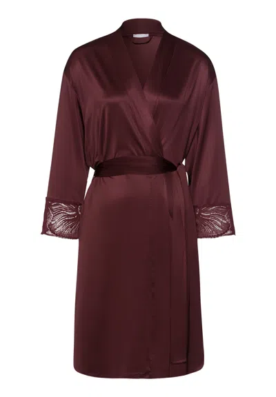 Hanro Lilith Lace Trim Kimono In Brown