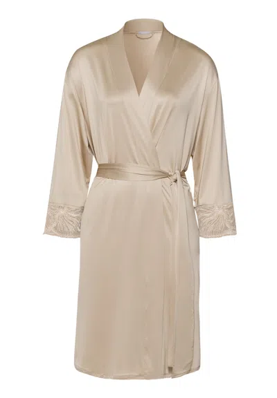 Hanro Lilith Lace Trim Kimono In Gold