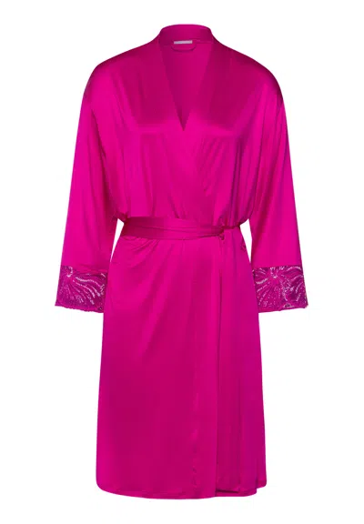 Hanro Lilith Lace Trim Kimono In Pink