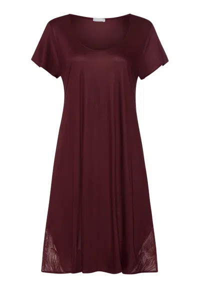 Hanro Lilith Tencel™ Lace Trim Nightgown In Burgundy