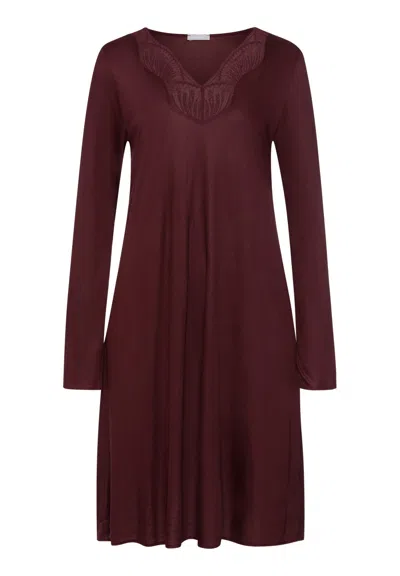 Hanro Lilith Tencel™ Lace Trim Nightgown In Burgundy