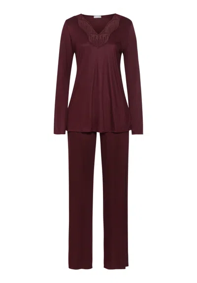 Hanro Lilith Tencel™ Lace Trim Pajama Set In Burgundy