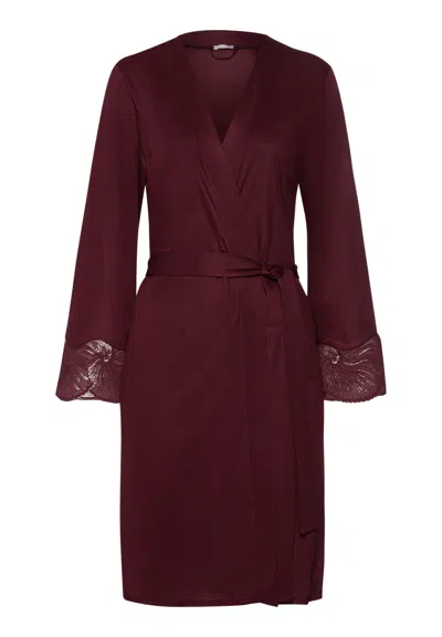 Hanro Lilith Tencel™ Lace Trim Robe In Burgundy