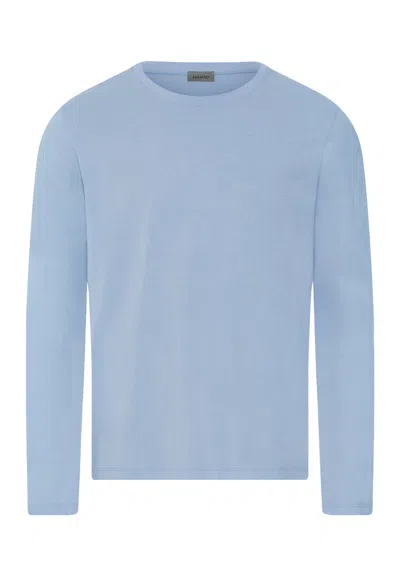 Hanro Living Shirts Cotton Crew Neck Top In Cashmere Blue