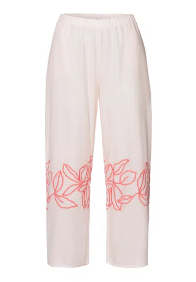 Hanro Liz Embroidered Cotton Cropped Pants In Pink
