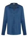 Hanro Grand Central Button Front Silk-blend Shirt In Blue