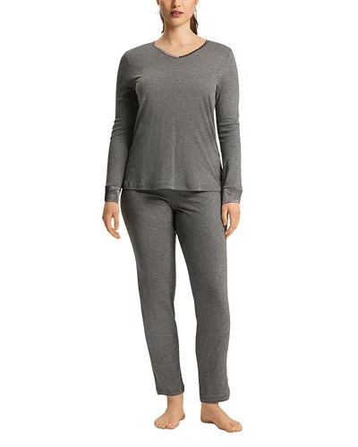 Hanro Virginia Long Sleeve Pajamas In Stone Melange
