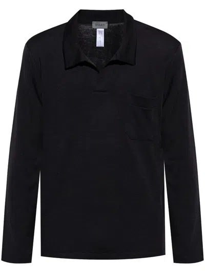Hanro Long-sleeve Polo Shirt In Schwarz