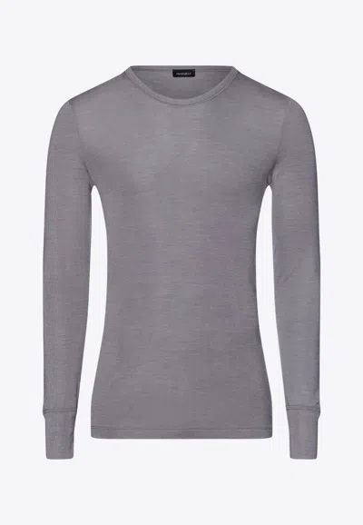 Hanro Long-sleeved Crewneck Undershirt In Gray