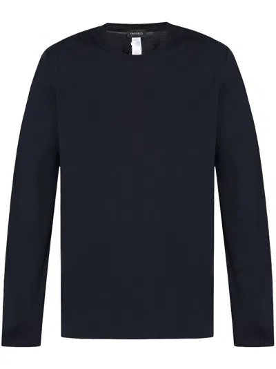 Hanro Long-sleeves Cotton T-shirt In Blue