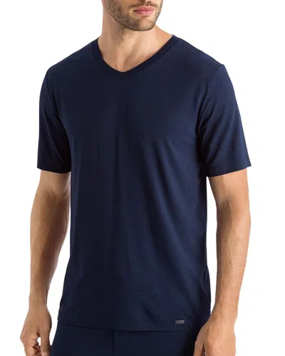 Hanro Lounge V-neck Tee In Deep Navy