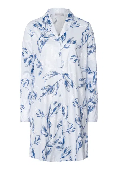 Hanro Loungy Nights Cotton Flannel Sleep Shirt In Blue