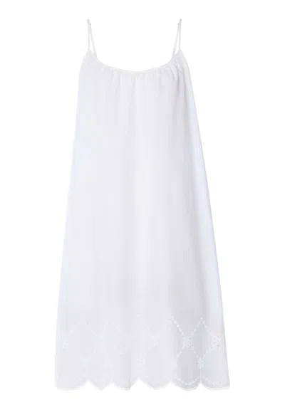 Hanro Lumi Scalloped Cotton Chemise In White