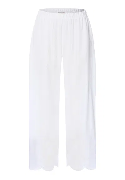 Hanro Lumi Scalloped Cotton Crop Pants In White