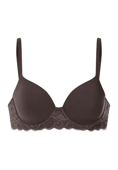 Hanro Luxury Moments Lace T-shirt Bra In Brown