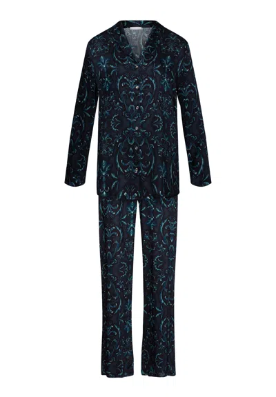 Hanro Marlene Button Front Pajama Set In Blue