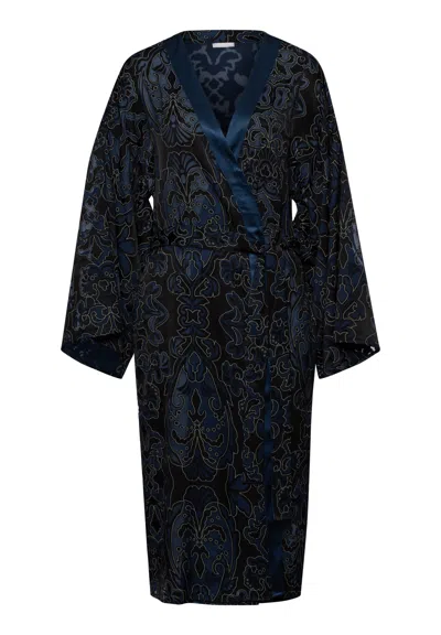 Hanro Marlene Satin Trim Sheer Damask Kimono In Black